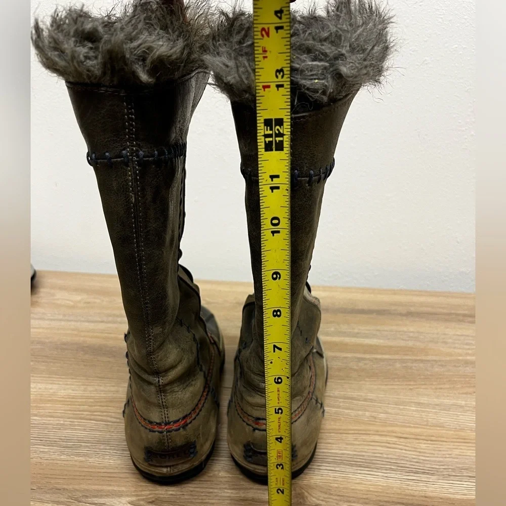 Sorel Women’s Cate The Great Brown Gray Leather Faux Fur Winter Boots Size 6